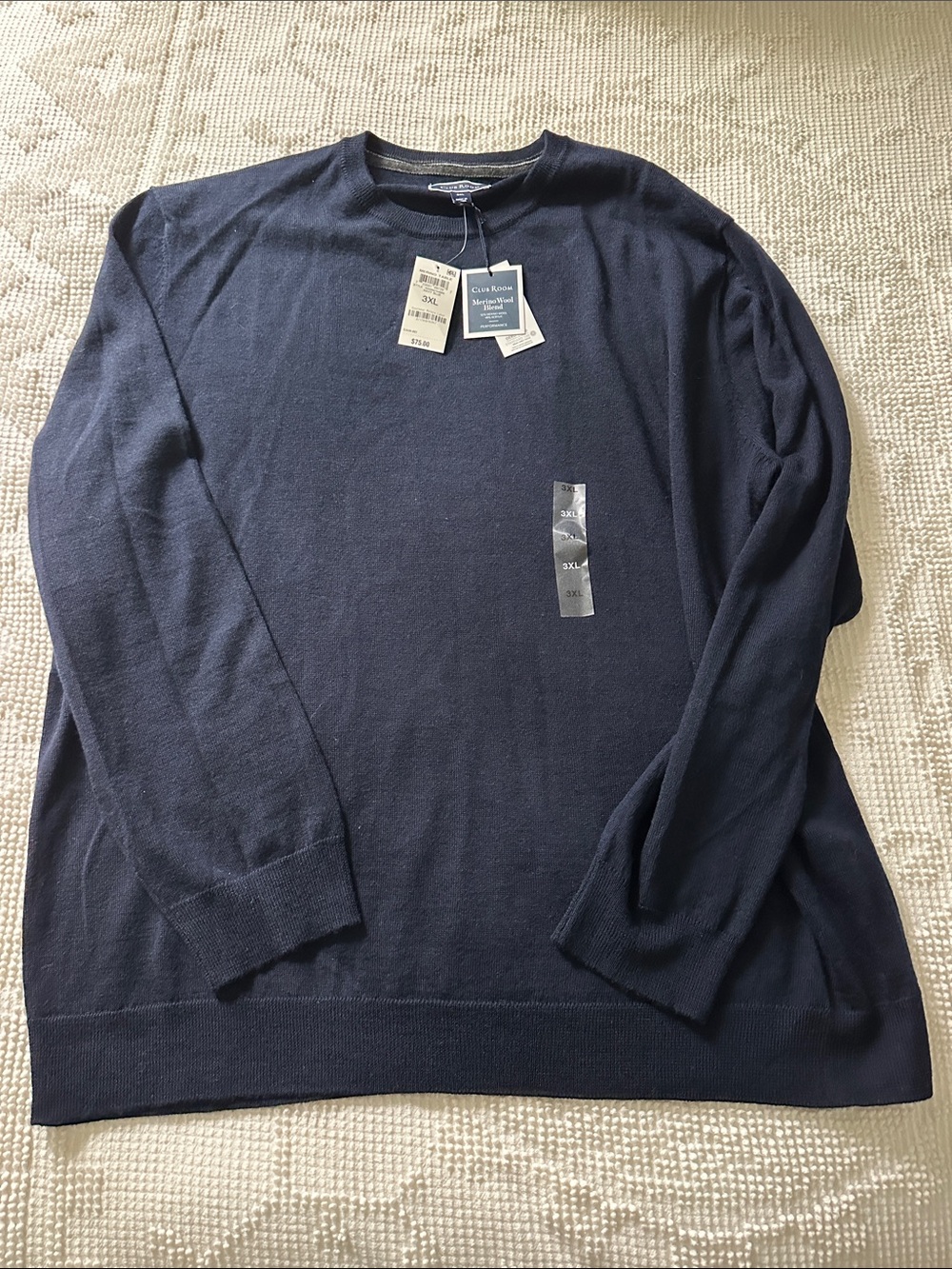 NWT Club Room Men's Solid Crew Neck Merino Wool Blend Sweater big & tall 3XL